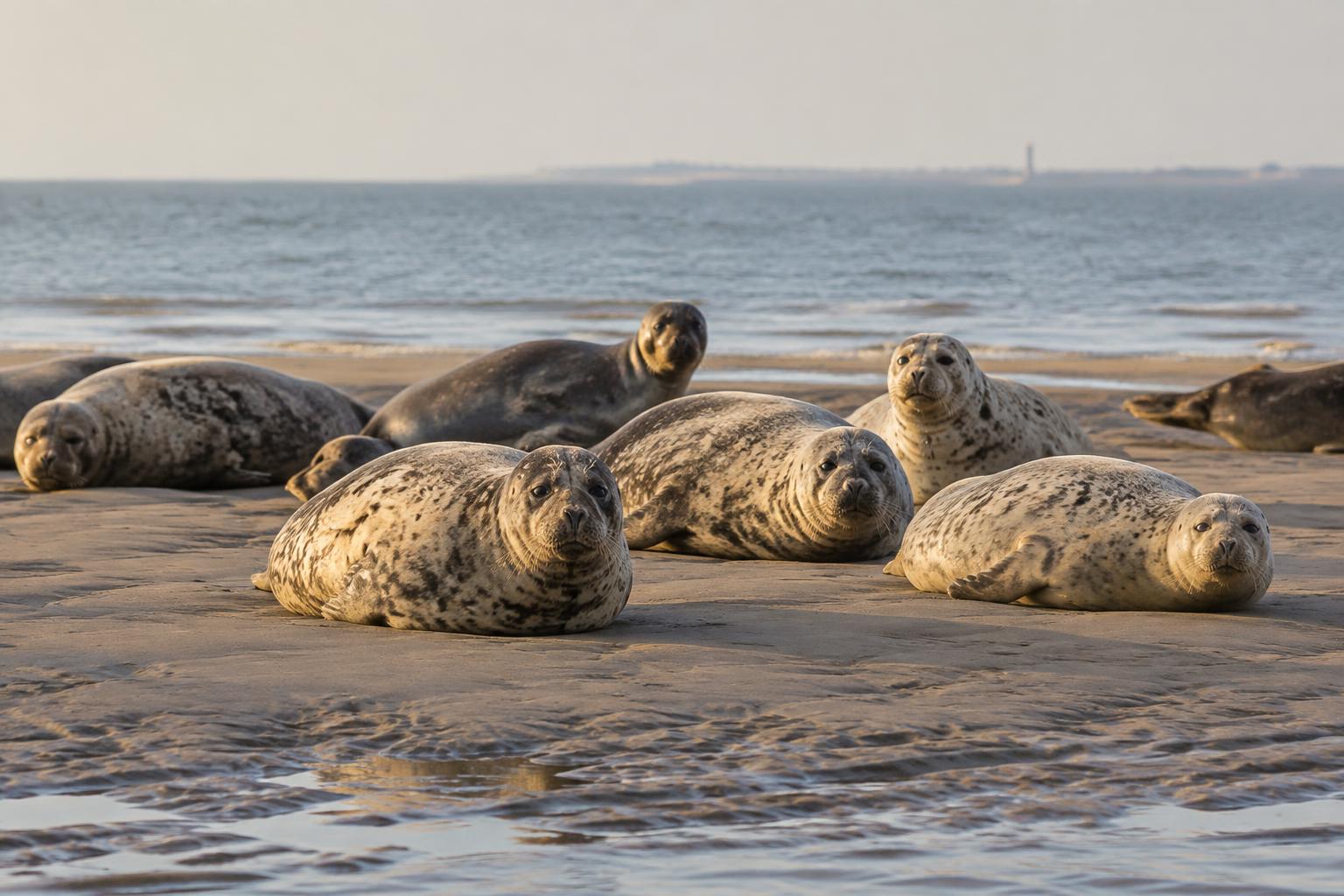 Gewöhnliche Seehunde, ruhend auf einer Sandbank